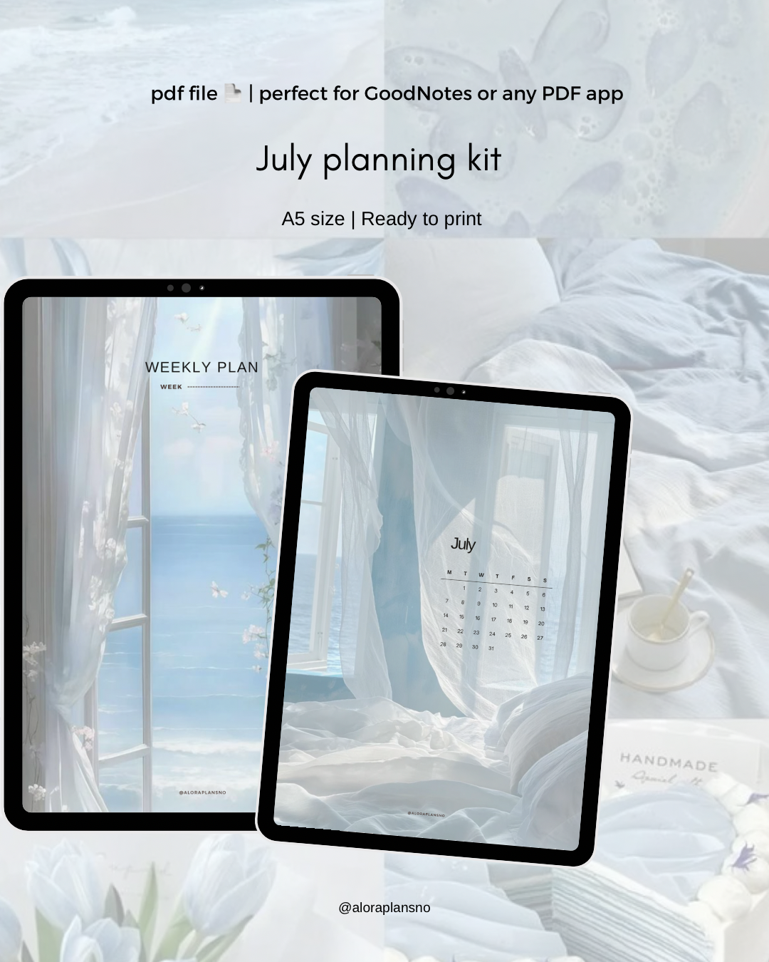 July monthly Planner 🦋 Blue & Beige Aesthetic
