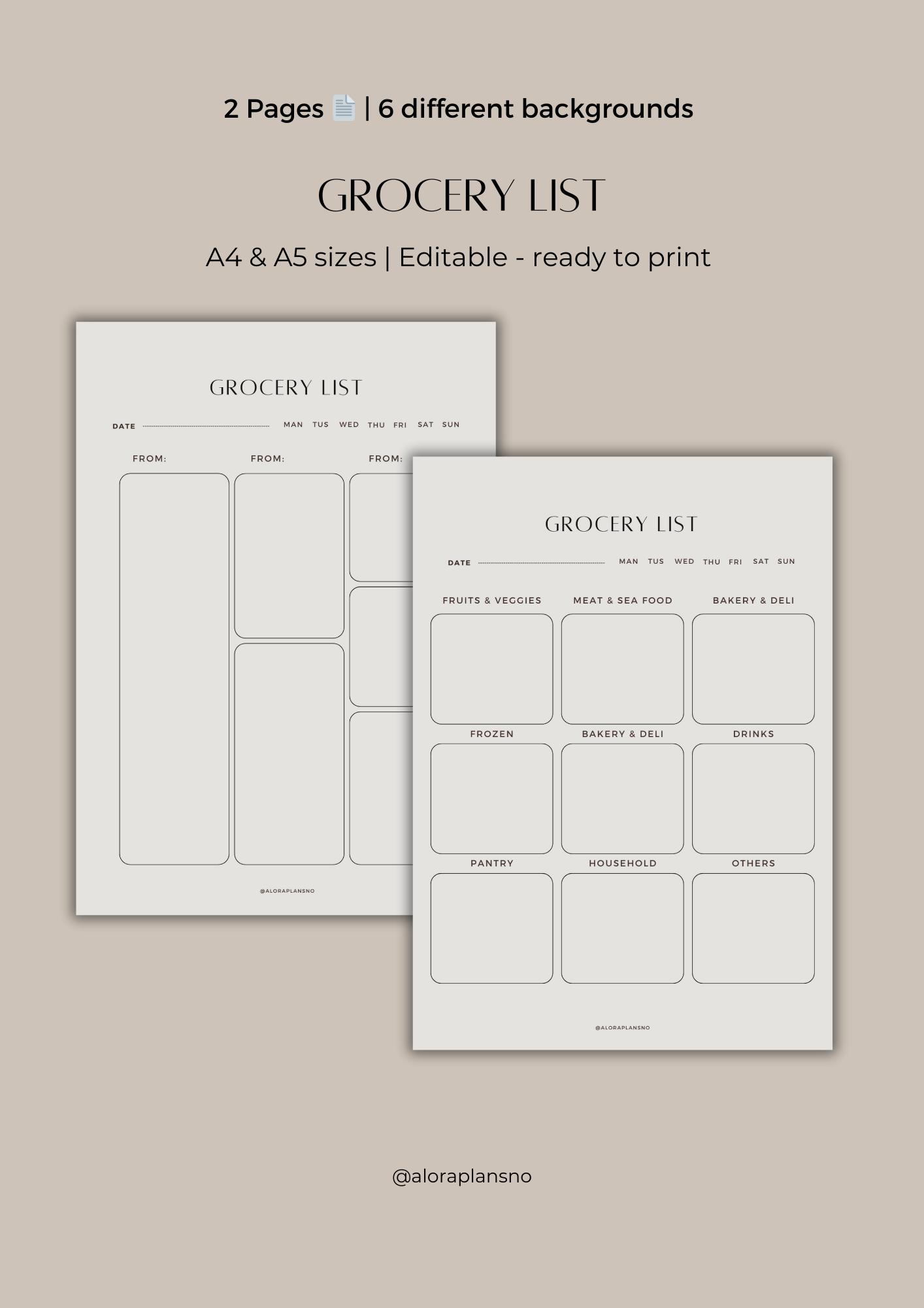 Grocery list template 2 versions