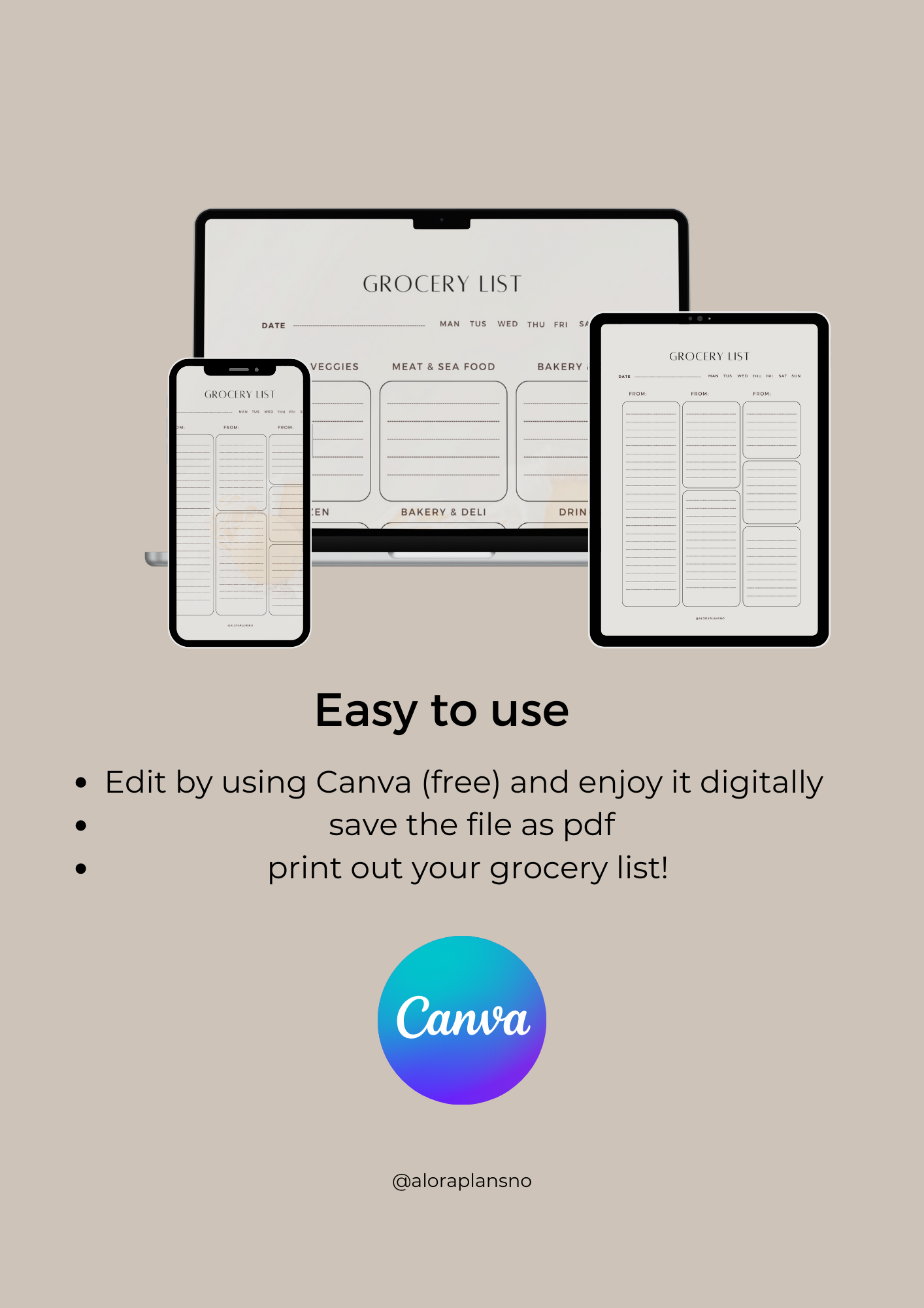 Grocery list lined version | printable template