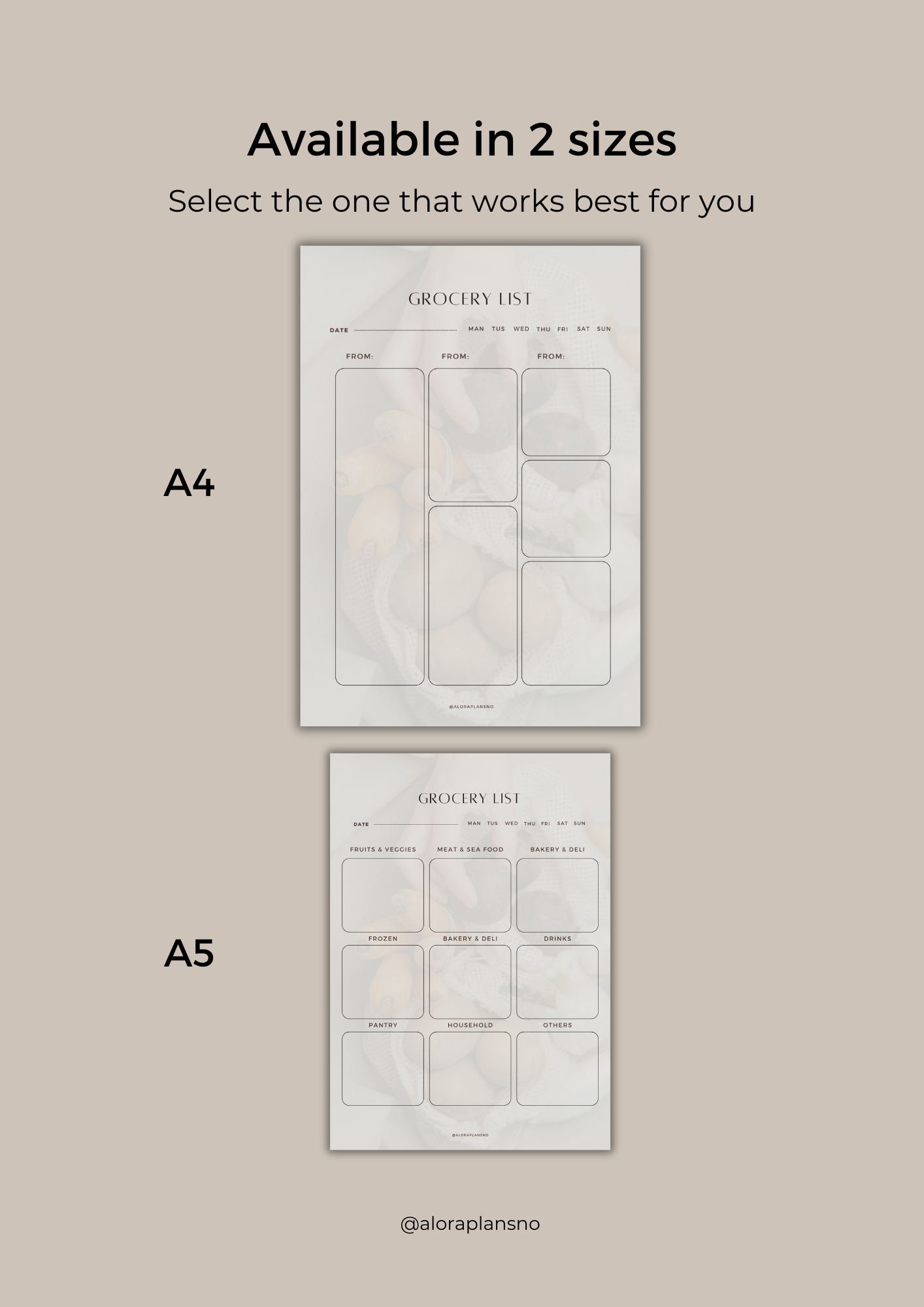 Grocery list template 2 versions