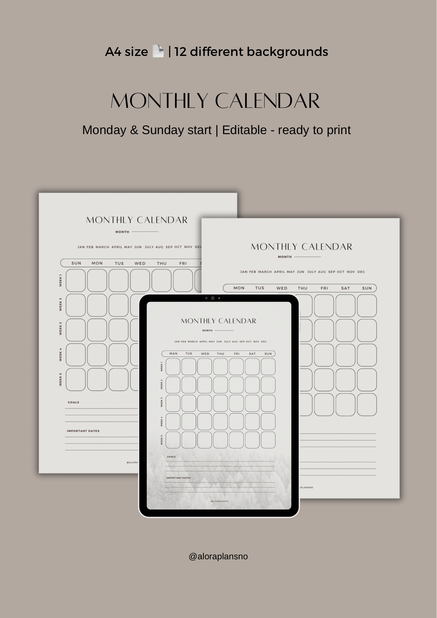 Monthly calendar 2025 | 12 Unique Backgrounds