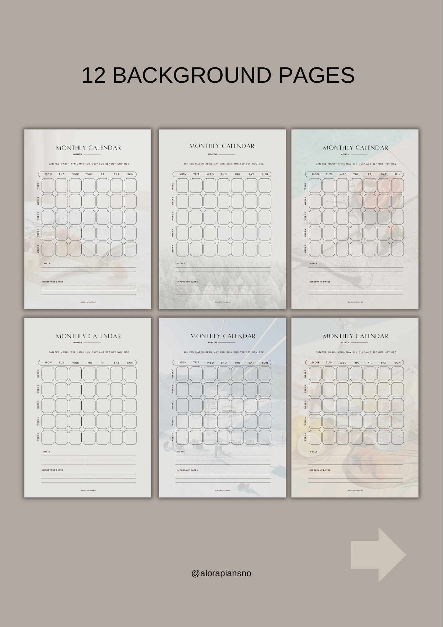 Monthly calendar 2025 | 12 Unique Backgrounds