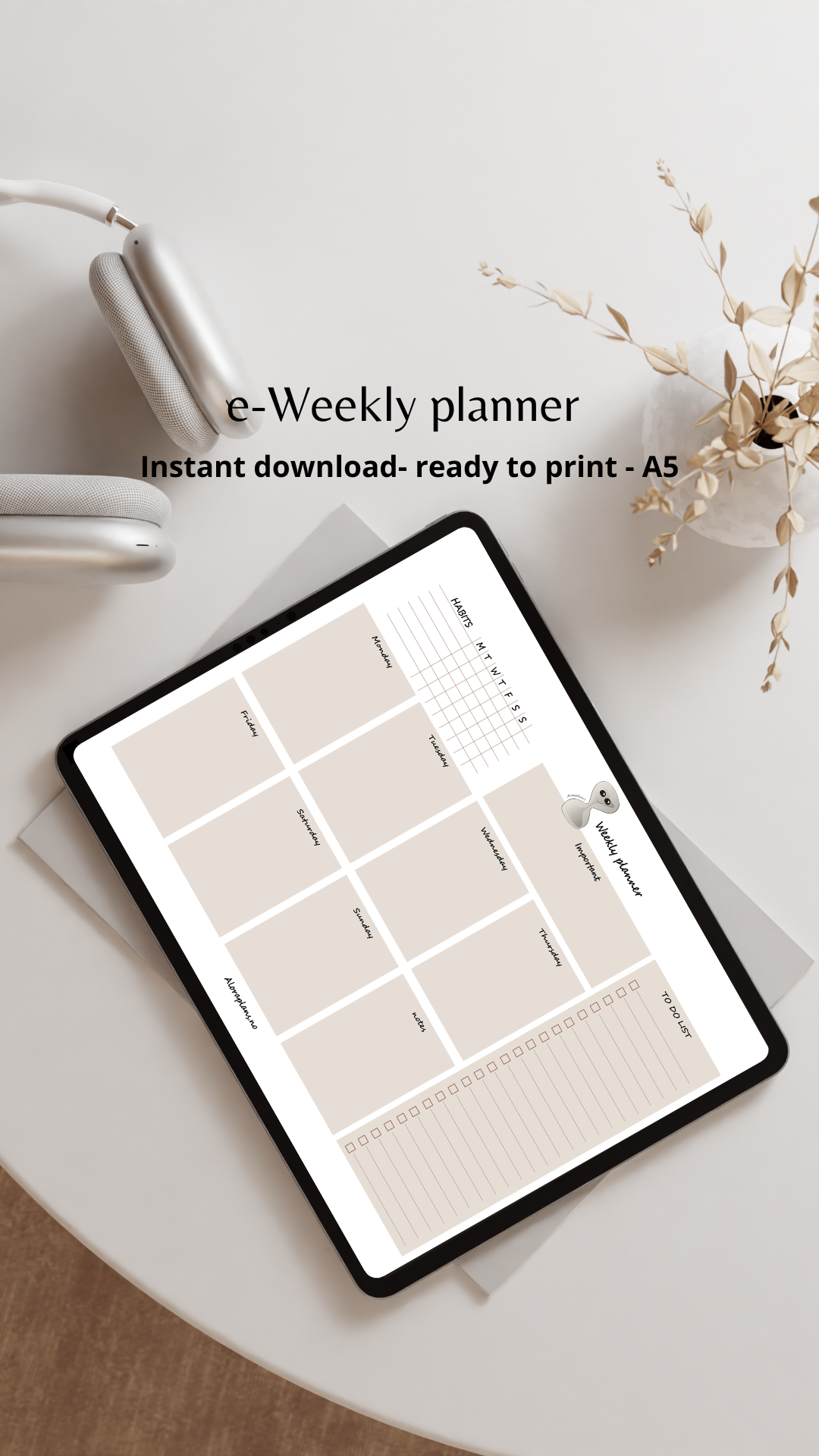 Minimalist Weekly Planner A5 - Editable - Instant Download for Digital & Print Use
